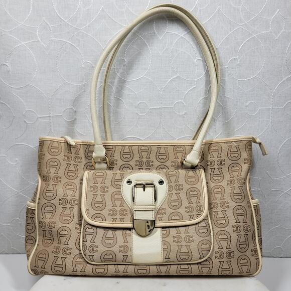 Vintage Etienne Aigner Monogram Logo Tote Shoulder Bag Large Office Pockets - Picture 1 of 16